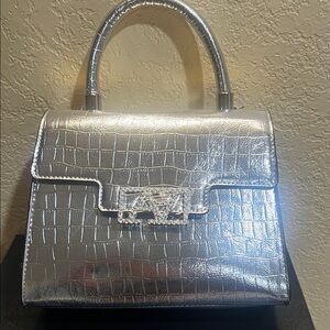 ALDO  Silver Croc-Embossed Top-Handle Satchel 🩶🩶🩶  #Y2K #Bag #Small #Festival